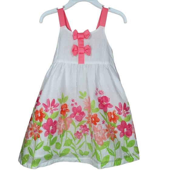 Floral Toddler Dress 2T Penelope Mack Swiss Dot Ribbon Straps Bows Pink Green - Picture 1 of 6